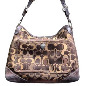COACH Handbag Classic Signature C Canvas w/suede And Leather Trim
